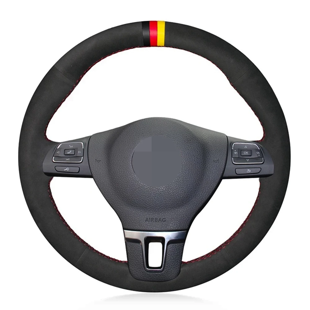 

DIY Car Steering Wheel Cover Hand-stitched Black Genuine Leather Suede For Volkswagen VW Gol Tiguan Passat B7 Passat CC Tour