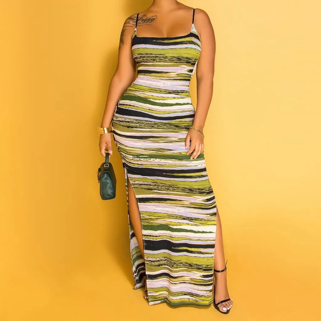 Платье женское длинное с принтом на бретельках без рукавов|Женские платья| |