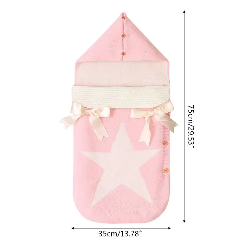 

Baby Hood Button Stroller Sleeping Bag Knitted Envelopes Autumn Winter Sleepsack Infant Newborns Five Stars Swaddle Wrap Blanket