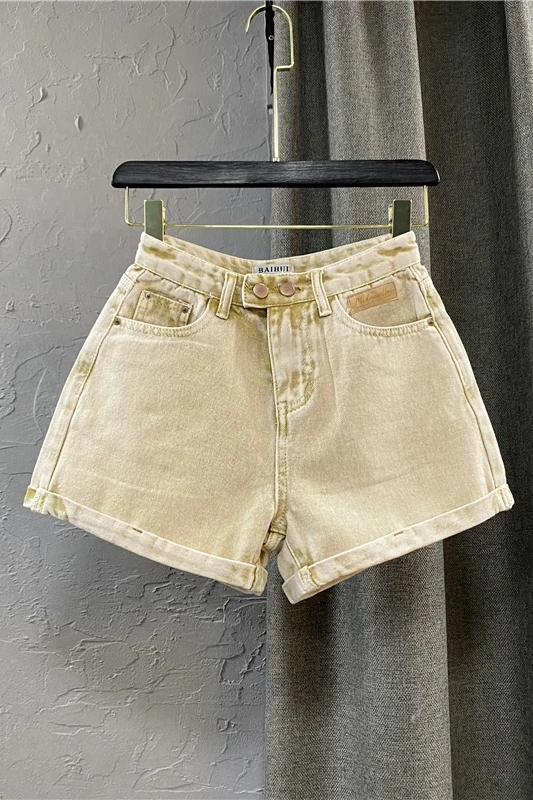 

Denim Shorts for Women 2021 Spring Summer New Chic Loose Slimming Two Buttons Jeans Lady Wide Leg High Waist A Line Hot Pants