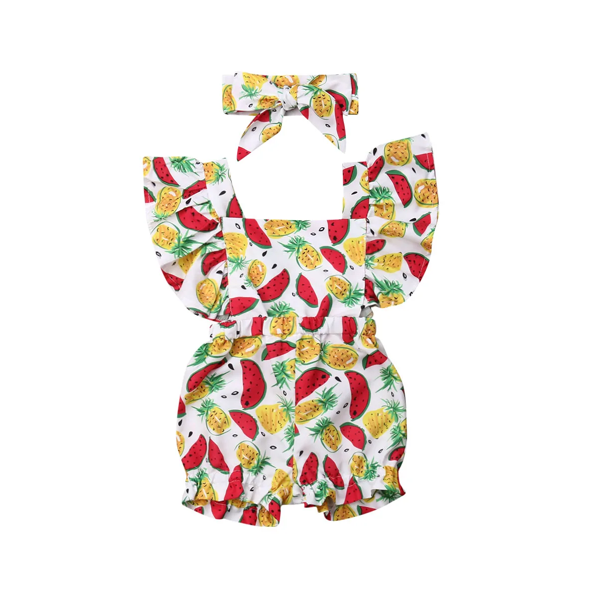 Комбинезон с рукавами-крылышками и оборками для новорожденных летний