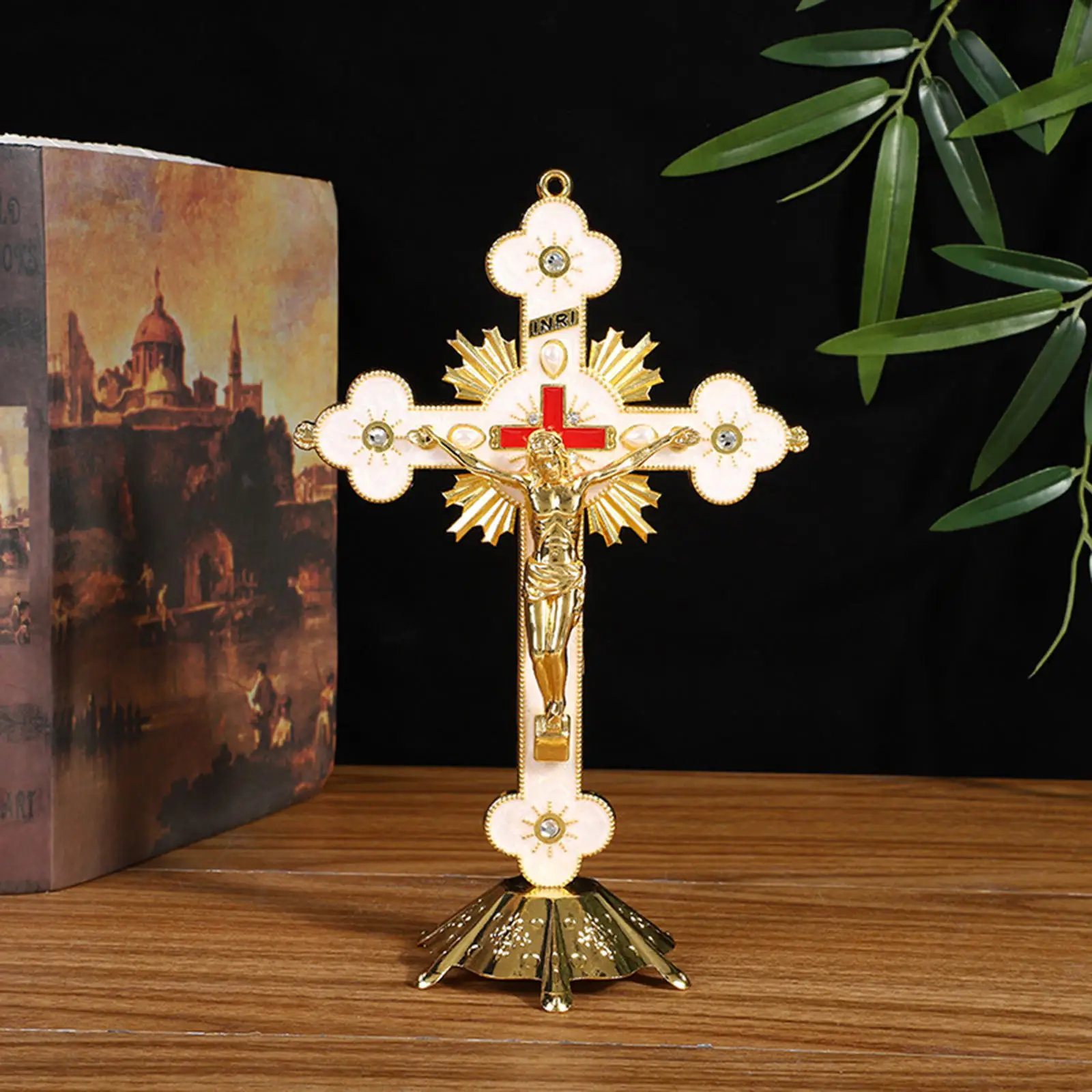 

2 Pcs Religious Gifts Jesus Christ on Cross Statue Tabletop Crucifix Decor