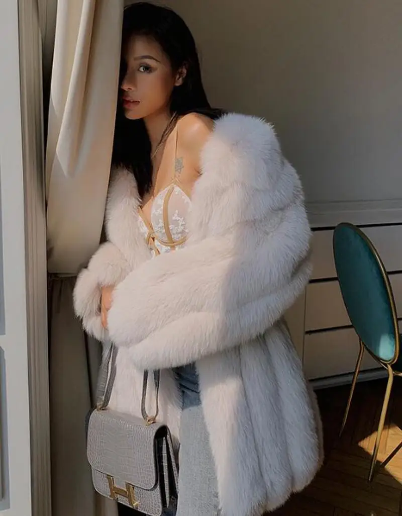 

Luxury Women Winter Genuine Fox Fur Coat Thicken Warm Long Parka Overcoat 100% Real Fur Coat Jacket Outwear Soft Fox Fur