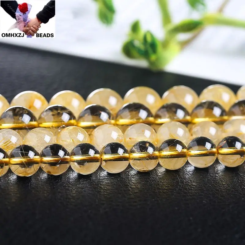 

OMH Wholesale JD76 4 6 8 10 12 14mm Jewelry DIY Making Bracelet Necklace Natural AAA Gold Rutilated Quartz Loose Spacer Beads
