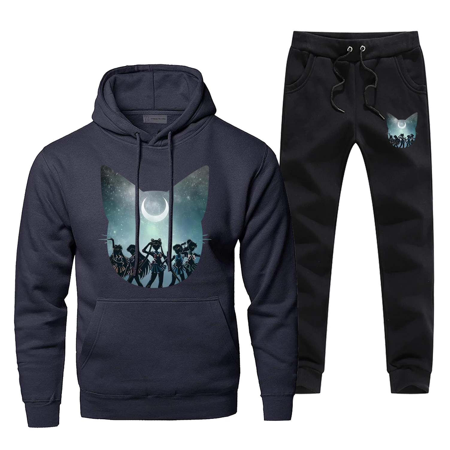 

Funny Design Sailor Moon Japanese Anime Hoodies Sweatshirt Pants Sets Men Casual Sportswear Sweatpants Harajuku Streetwear
