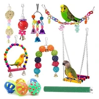 13pcs parrot swing wooden perch foot grinding stand stick arcylic link chain chewing rattan ball hanging bell bird cage toys