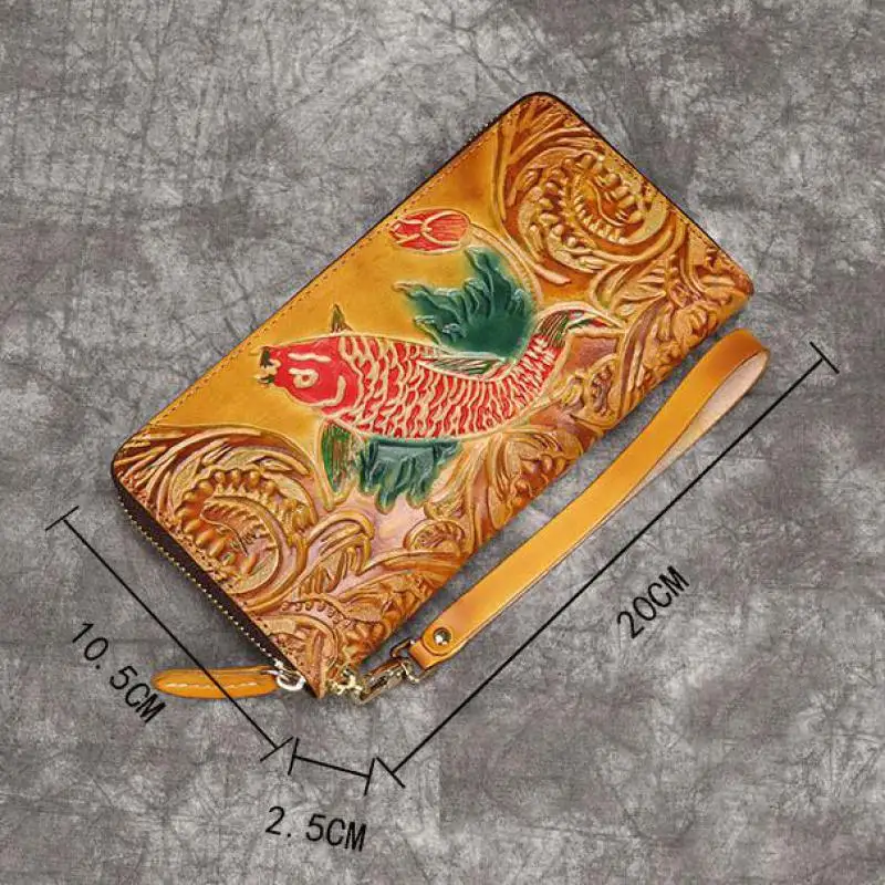 

YourSeason 2021 Cow Leather Ladies Vintage Prints Large Clutch Long Hand Wallet Female Card Holder Casual Phone Purse
