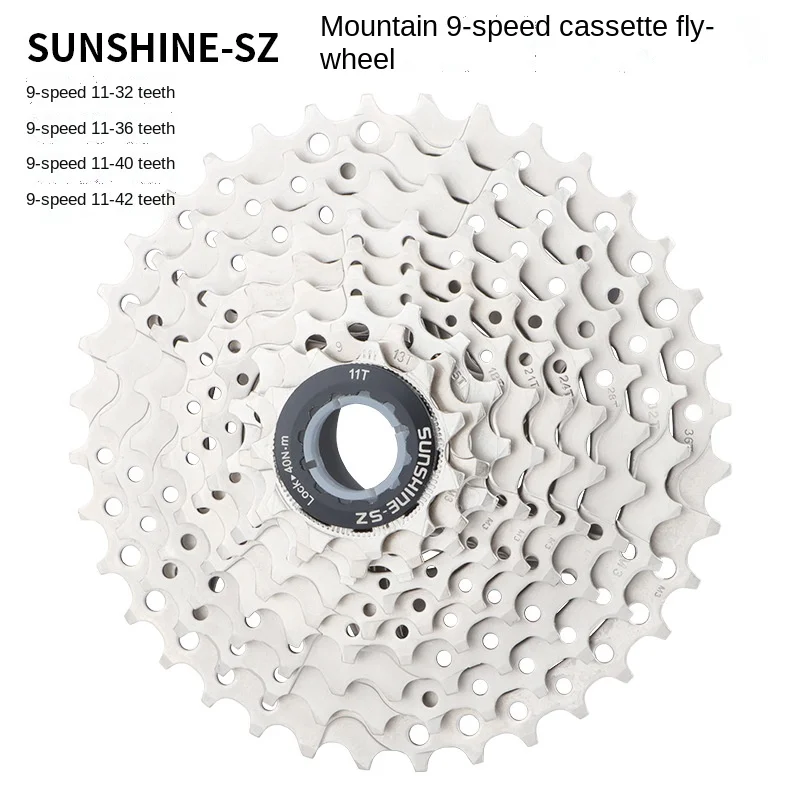 

9-скоростной кассета для горного велосипеда Sunshine Rihui, кассета с маховиком 11-32T 36T 40T 42T, с переменной скоростью, детали для велосипеда, 9-скорост...