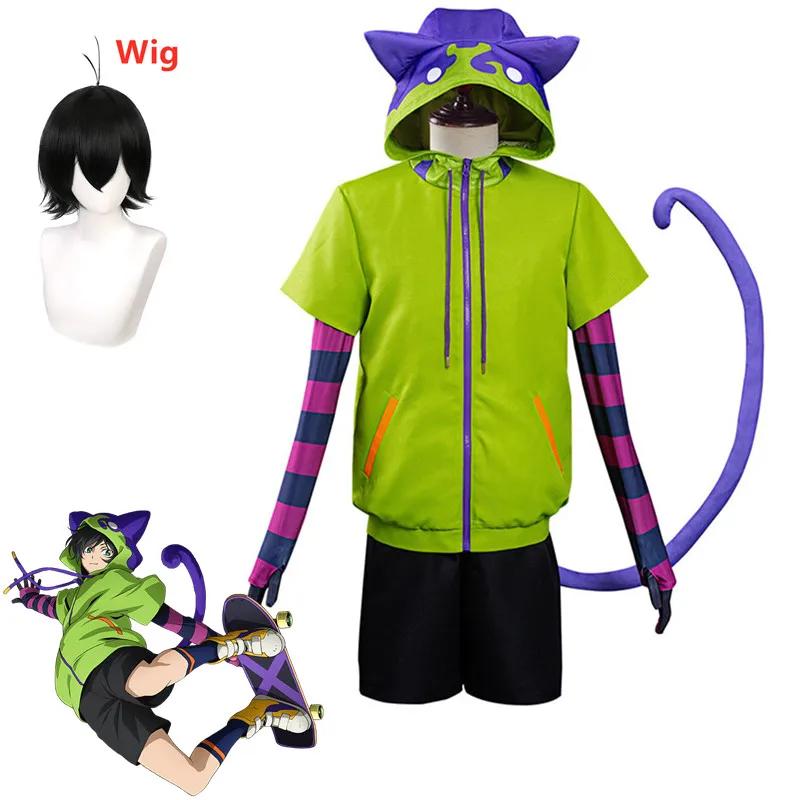 

Anime SK8 the Infinity Miya Chinen Hoodie Cosplay Costumes Hooded Zipper Short Jacket Tail Gloves Zentai Suit Uniform