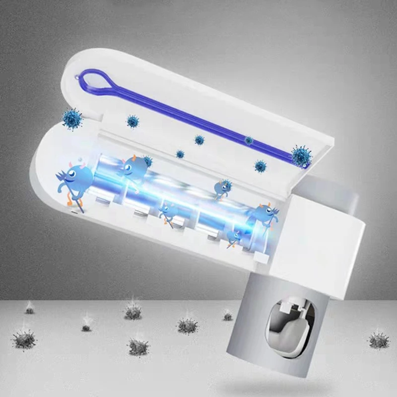 

UV Toothbrush Holder, Toothpaste Dispenser Wall-Mounted Toothbrush Disinfection Rack Toothbrush Organizer US Plug
