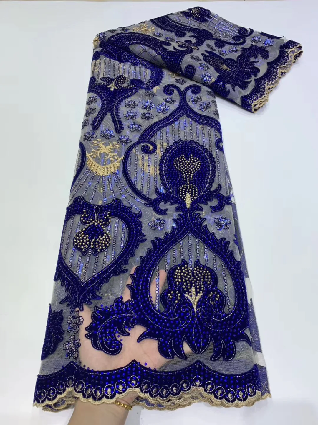 

Французская прошитая кружевная ткань, Нигерия, бархатное Тюлевое кружево 2020, Высококачественная африканская кружевная ткань с камнем H39421