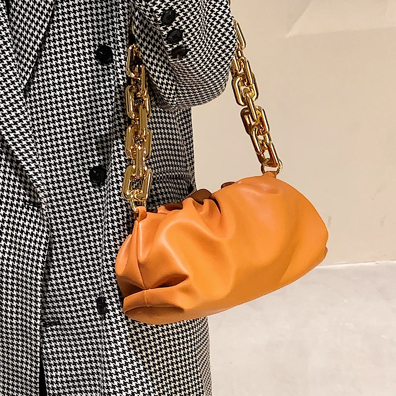 

Folds Design Soft PU Leather Underarm Shoulder Bags With Thick Chain 2021 Winter Women Luxury Lady Clutch Handbags and Purses