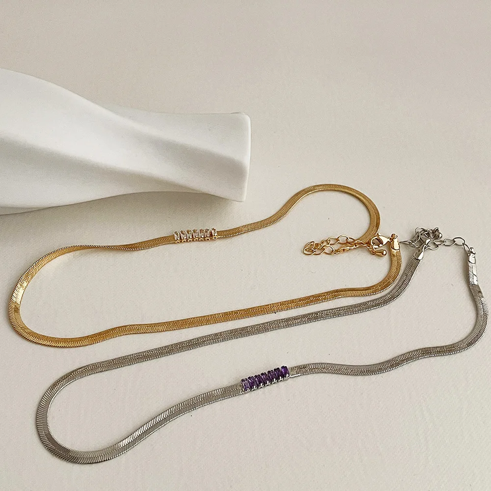 SRCOI блестящие простые широкие плоские змеиные костяшки ожерелье с цирконом