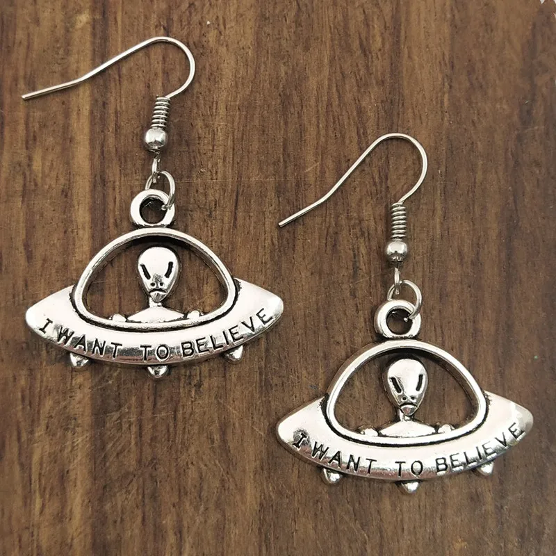 1 пара тибетских серебряных подвесок НЛО инопланетянин висячие серьги ручной
