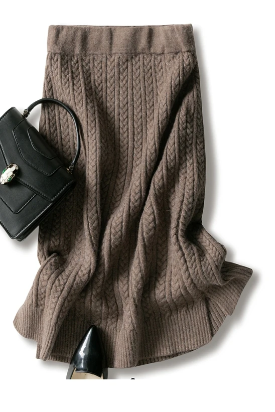 

2020 Time-limited Empire Solid Straight None Saia Longa Skirts Womens Winter New Wool Skirt Thickening Bag Hip Long Knit Women