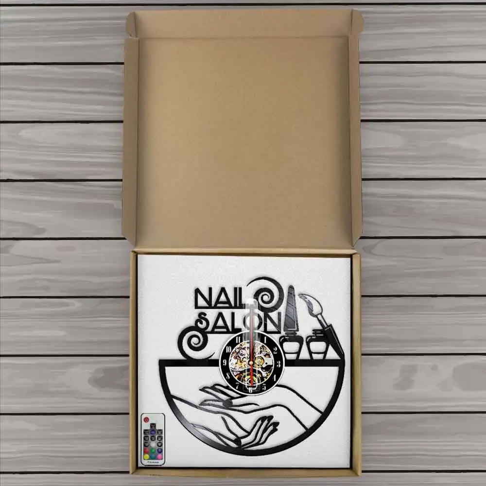 Nail Salon Vinyl Record Wall Clock Beauty Salon Decor Wall Watch Wall Hanging Polish Laser Cut Clock Gift For Girls Manicurist