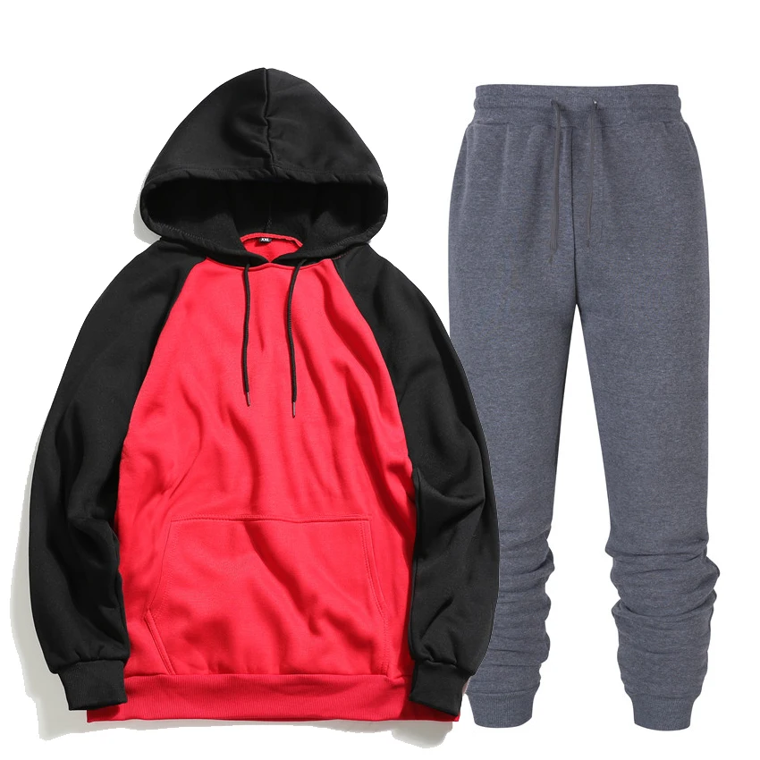 Men splice Tracksuit Set pullover Sets Hoodies Outwear Sweatshirt Fitness sportswear Joggers 2019 Autumn New hooded | Мужская одежда
