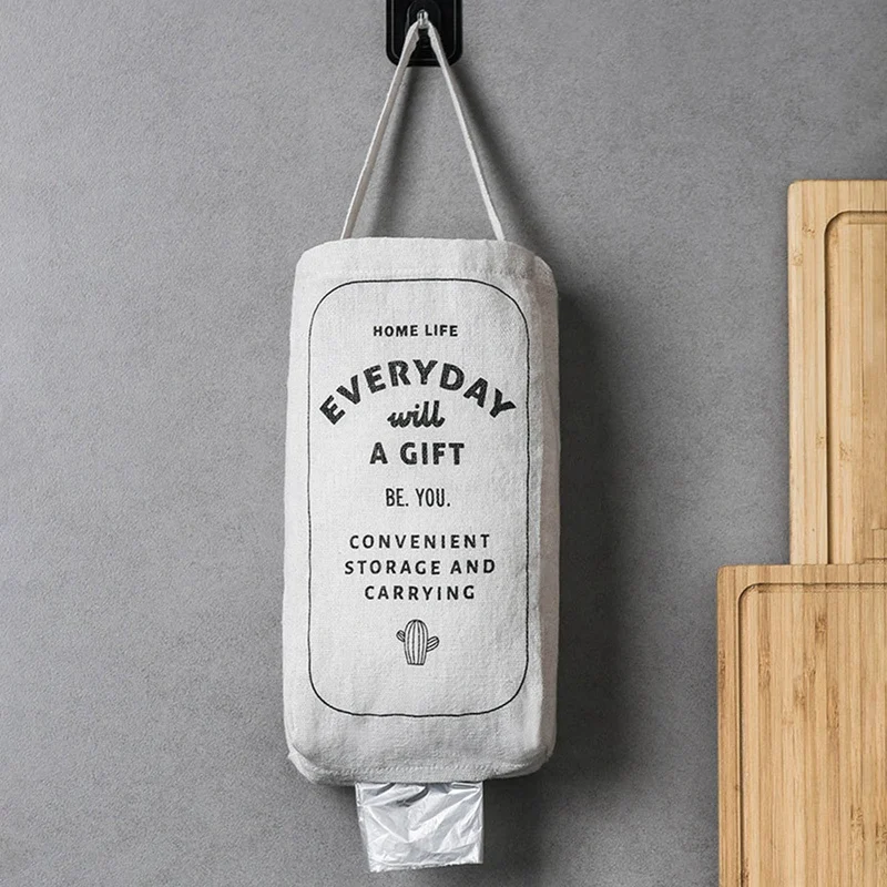 

1Pcs Nordic style Simple Fabric Removable Garbage Bag Storage Bag Kitchen Home Multifunctional Storage Hanging Bag
