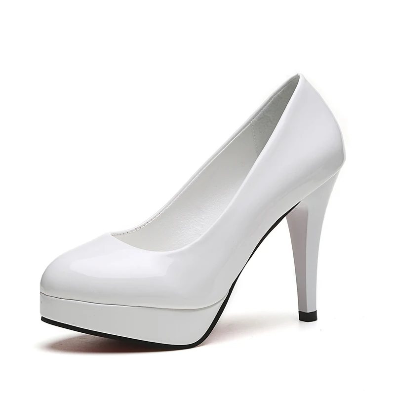 Лакированные кожаные туфли на высоком каблуке 10 см с круглым носком в Корейском