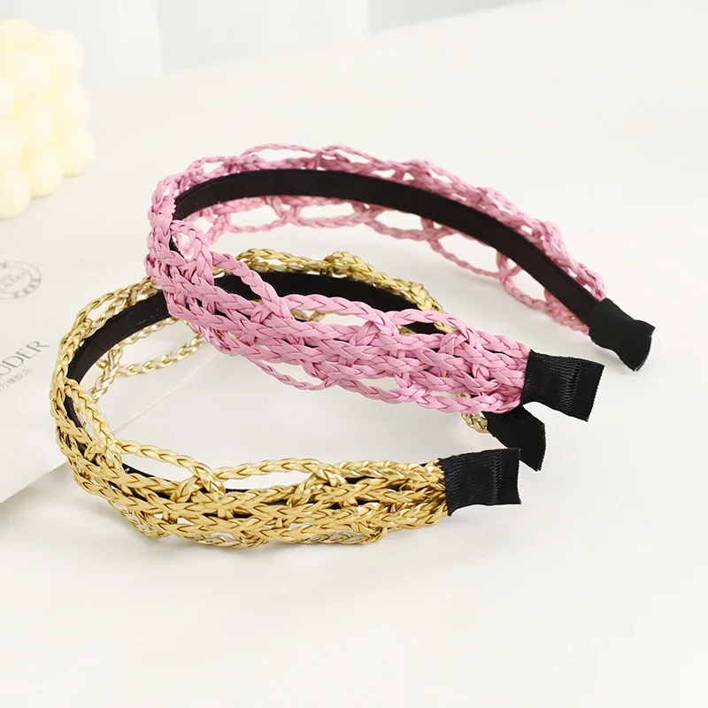 

New 2021 Fashion Girls Headband Handmade Weave Hairband Ornament Headwear Women Straw Turban Hair Accessories