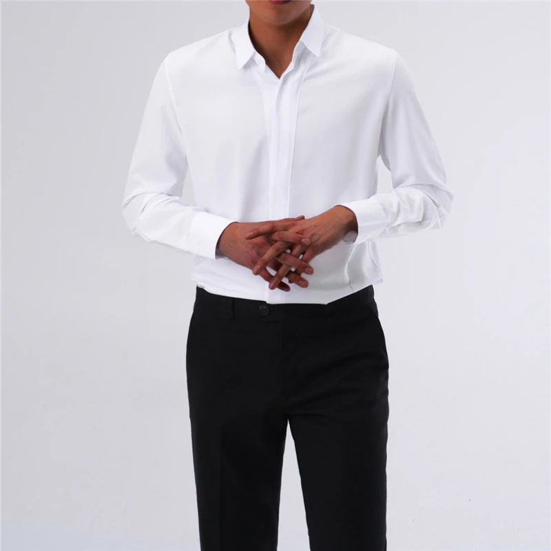 

2021 New Fashion Cotton Long Sleeve Shirt Solid Slim Fit Male Social Casual Business White Black Dress Shirt