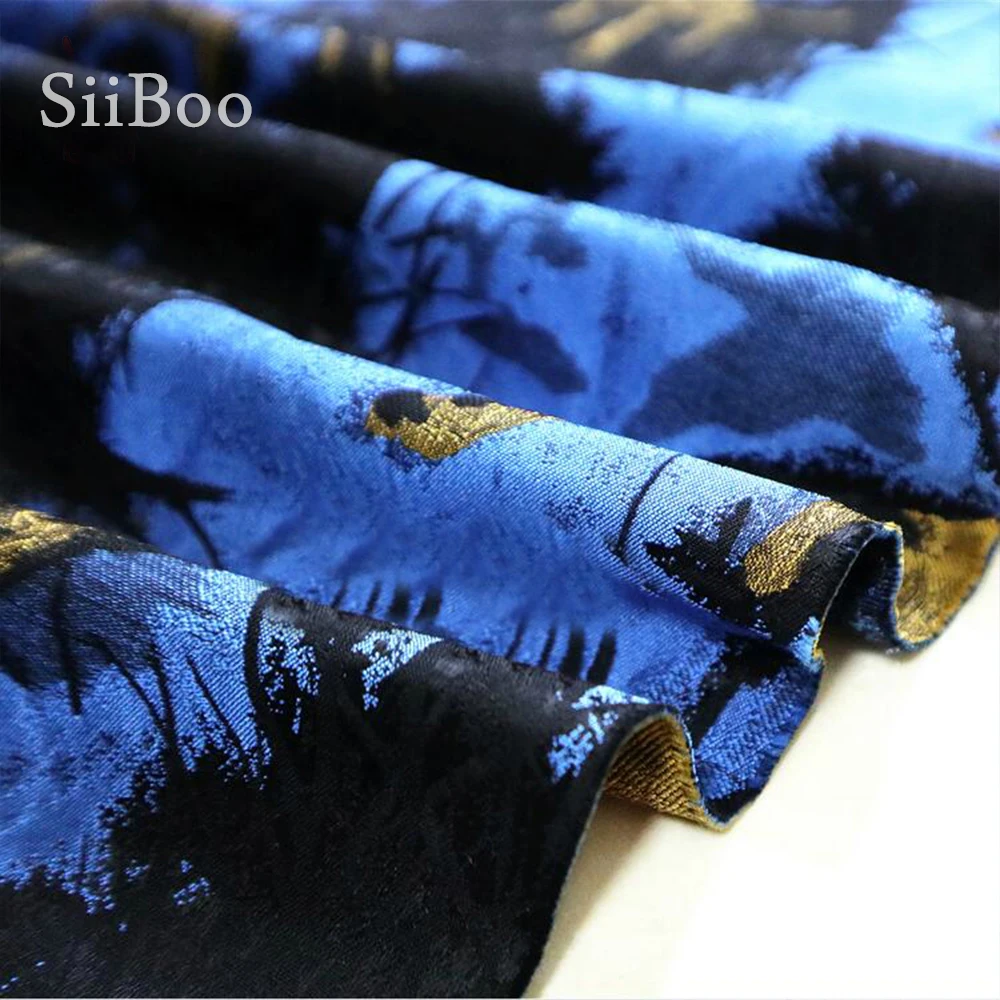 Жаккардовая ткань в американском стиле сине-серая с леопардовым принтом