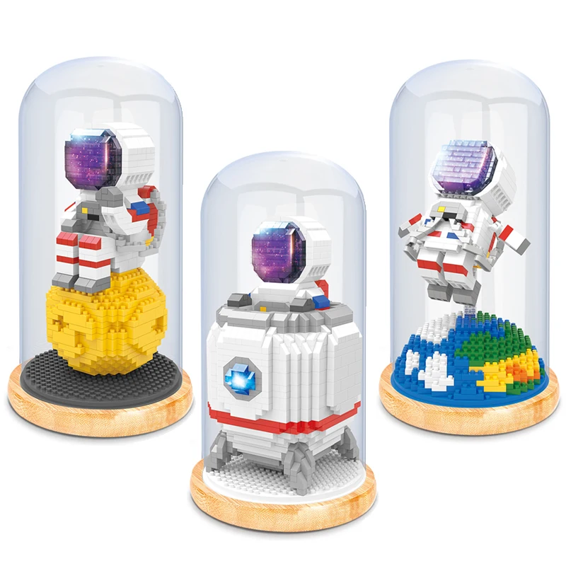 

MOC Astronaut Micro Building Blocks Tree House Figures Astronaut With Display Box LED Light Diamond Mini Brick Toys Kids gifts
