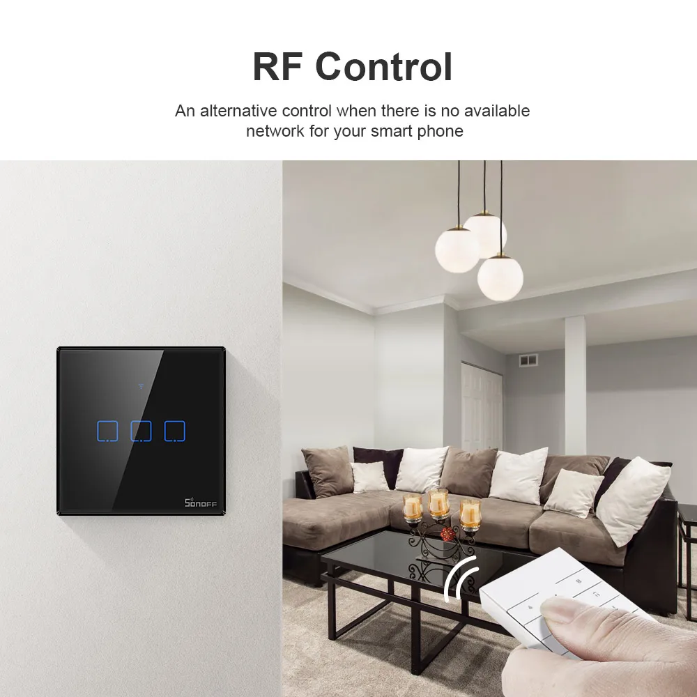 SONOFF T2 T3 черный ЕС Wifi выключатель света Смарт настенные сенсорные переключатели