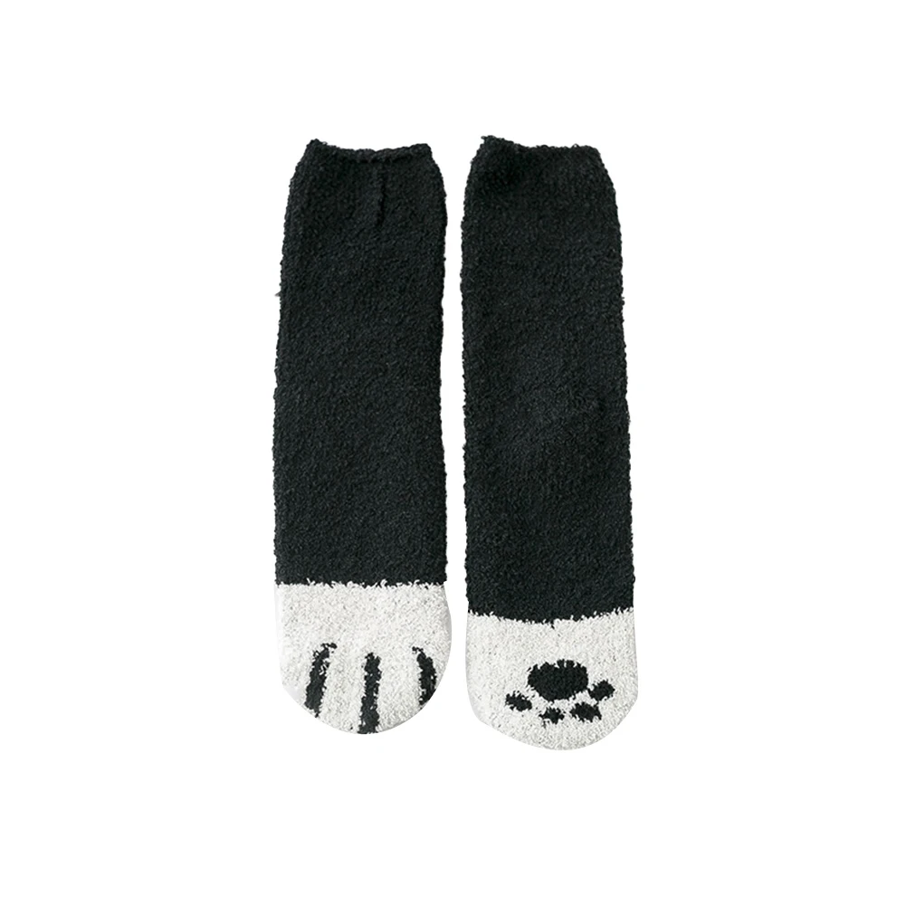 Женские теплые домашние носки-тапочки из кораллового флиса с рисунком котов и