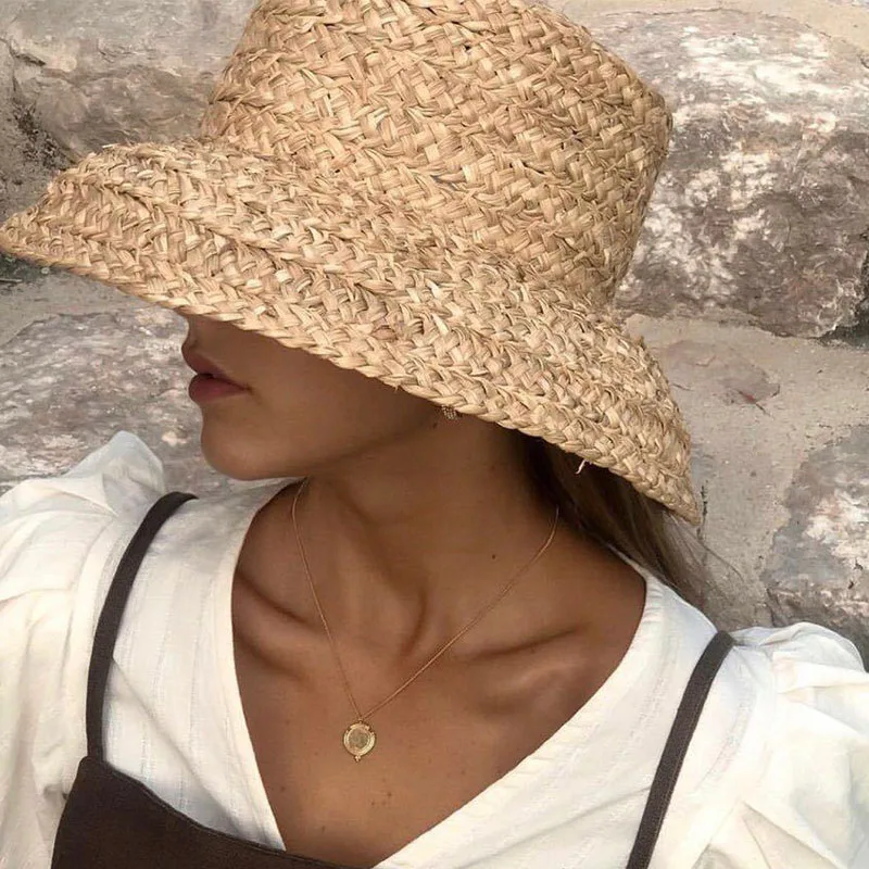 Шляпа от солнца из натуральной рафии женская Классическая Летняя Пляжная