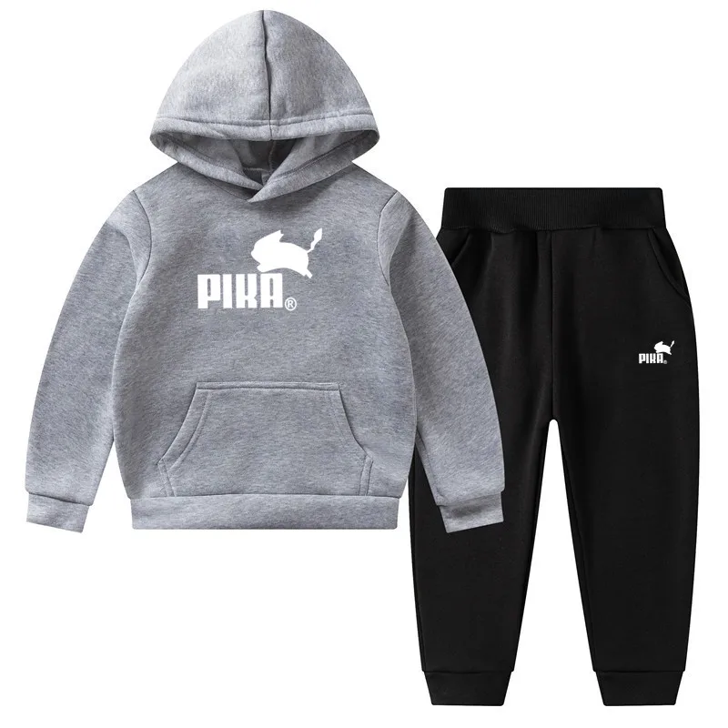 

PIKA 2021 new spring and autumn girl boy clothes suits printed hoodie + pants suit casual kids children's sportswear