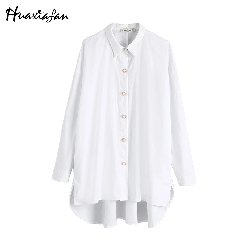 Huaxiafan свободные женские блузки мода 2019 воротник с лацканами длинный рукав