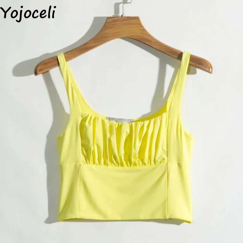Женский плиссированный топ Yojoceli короткий на бретельках летний базовый пляжный