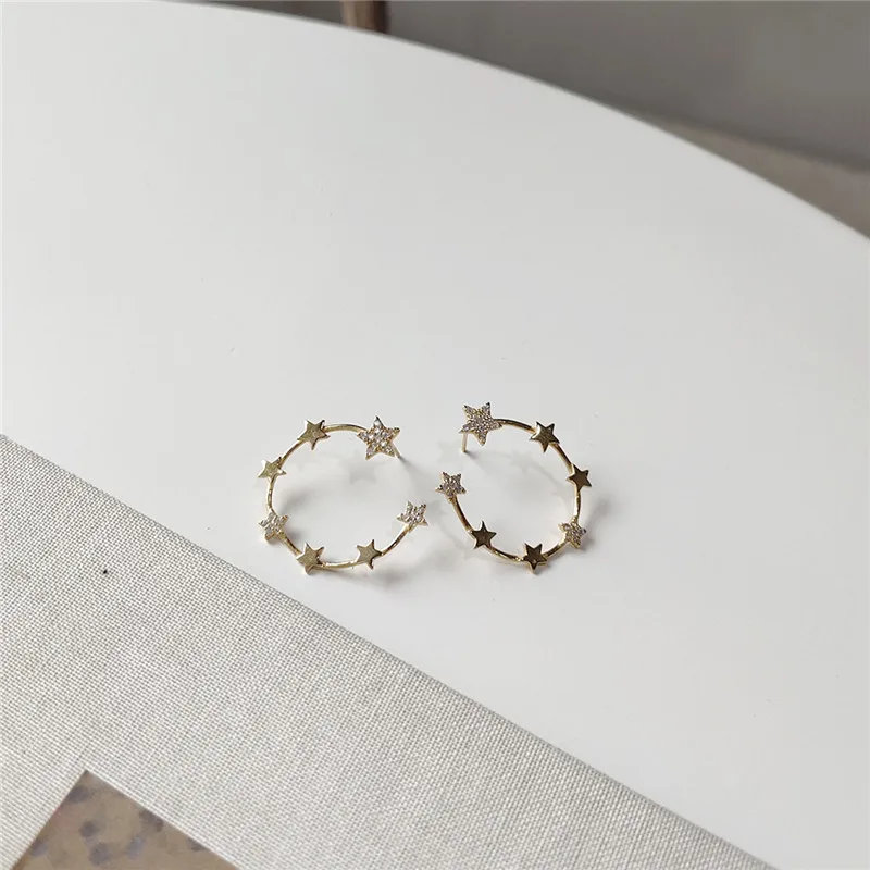 RUIYI реальные 925 Стерлинговое Серебро Круглый серьги гвоздики со звёздочками