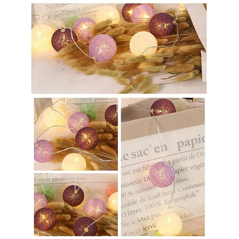 

Cotton Ball Light String High Quality Cotton Ball Lamp Battery Powered Room Decoration Christmas Decoration( Purple)