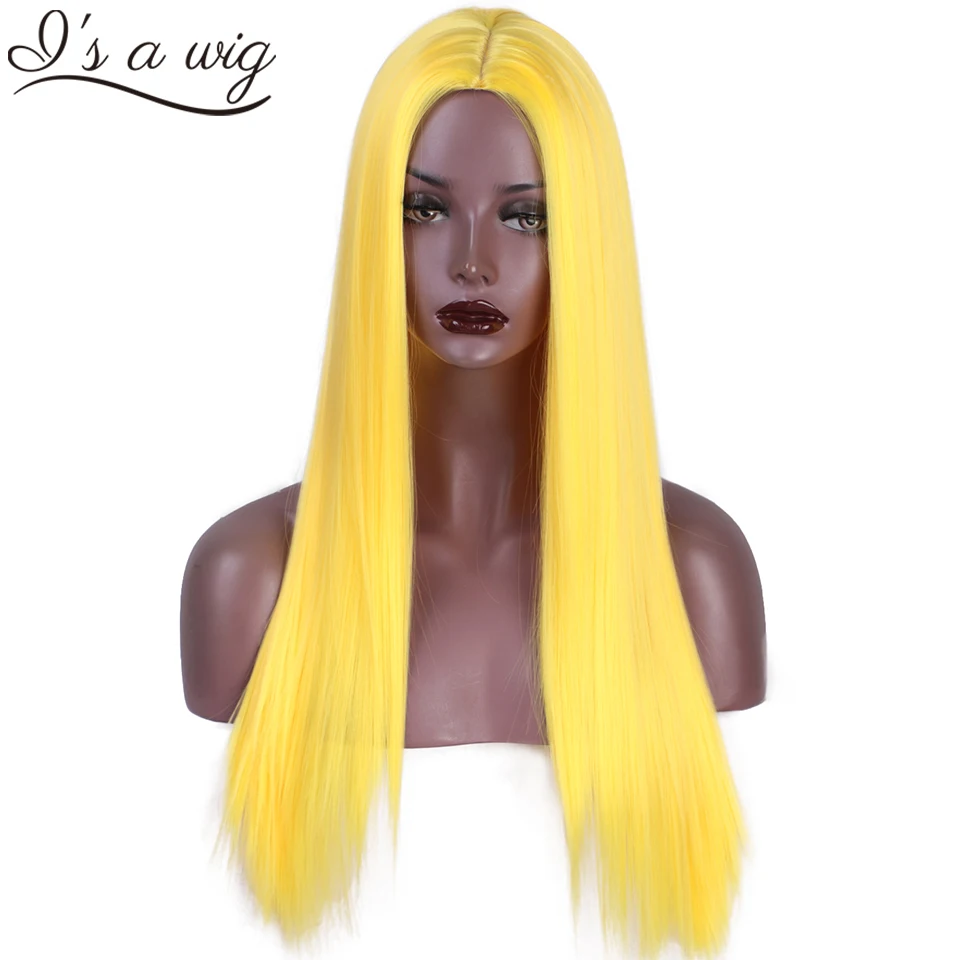 Парик I's a wig желтый для косплея Синтетические длинные прямые парики женщин - Цена: 1 033,90 - 1 092,20 руб.