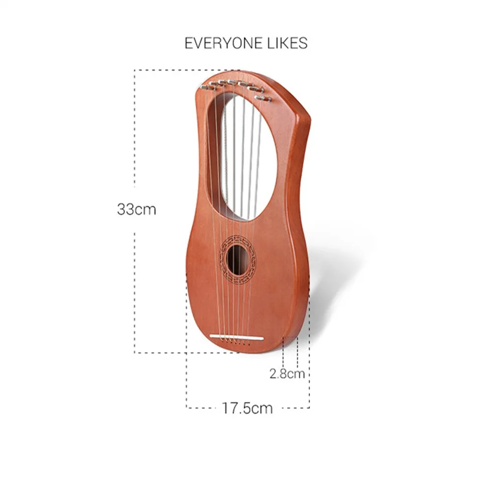 

7-струнный музыкальный инструмент Lyre Harp из красного дерева с запасными струнами, регулирующий гаечный ключ для начинающих, Портативный Легк...