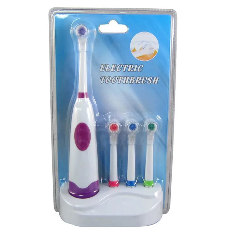 Purple Новая дизайнерская зубная щетка, электрическая зубная щетка для детей на батарейках, водонепроницаемая с 3 сменными головками, уход за зубами 20#814 - Цвет: Purple