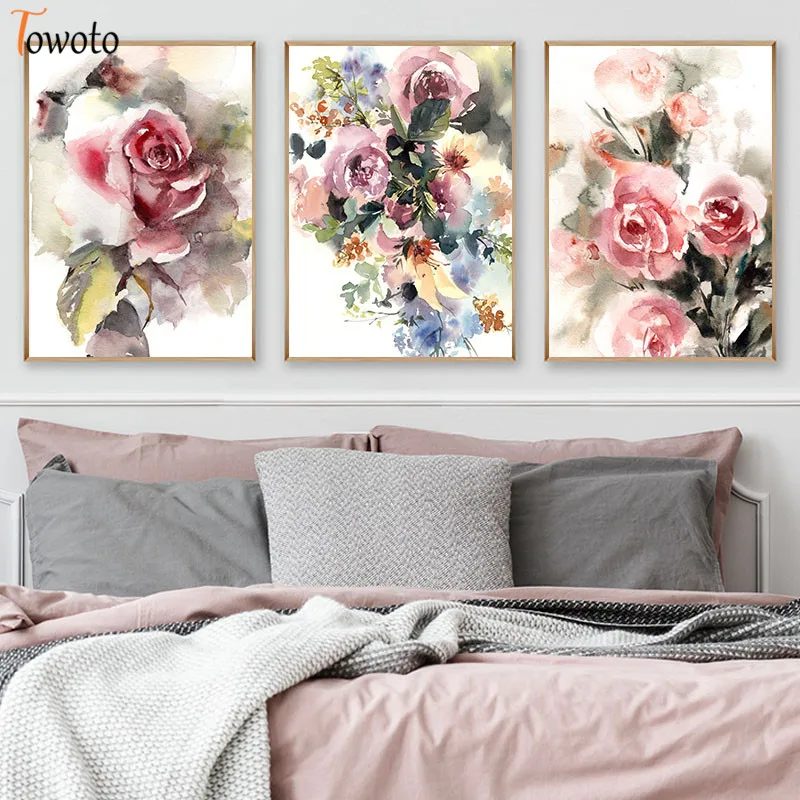 Настенная картина с акварелью и цветами для гостиной настенный постер принтом