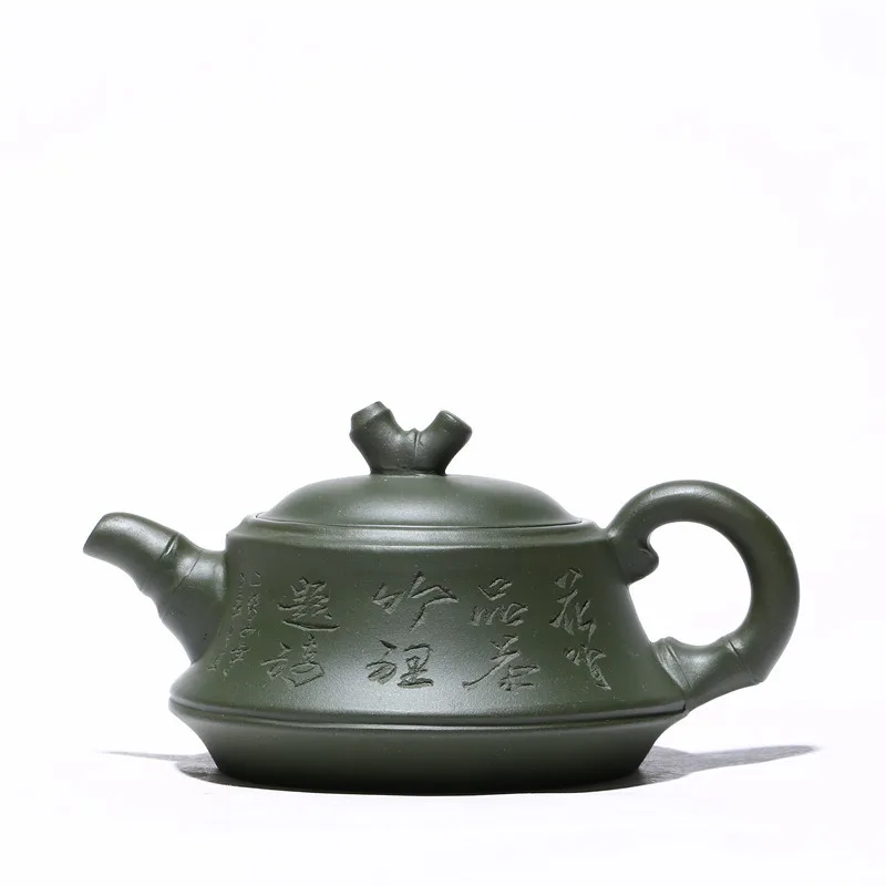 

Yixing Famous Handmade Purple Sand Pot Collection Green Clay Lettering Bamboo Teapot Kung Fu Teaset Handmade Custom 250ml