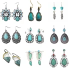 Серьги из синего камня в богемном стиле женские, винтажные бирюзовые висячие украшения из натурального зеленого цвета, новые тибетские и индийские