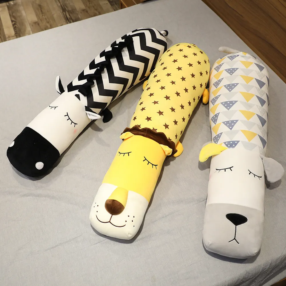 Barato Almohadas De Felpa De Animales Suaves Para Niños, Cojines Largos De 90/105cm Con Dibujos De Animales, Unicornio, Cocodrilo, León, Cebra, Ciervo, Juguete De Peluche De Perro Para Dormir, Regalo Para Niños