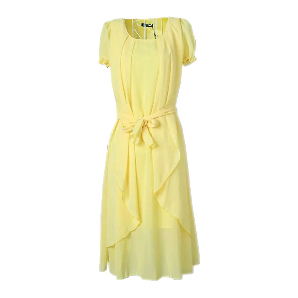 Женское летнее длинное платье с поясом однотонное женское круглым вырезом