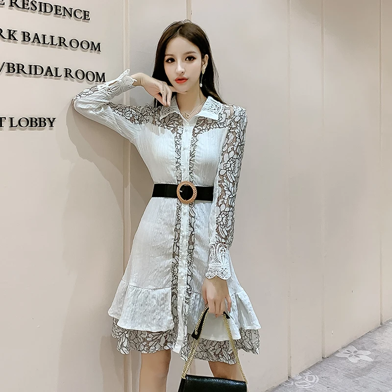 Весеннее новое французское элегантное кружевное открытое шифоновое платье