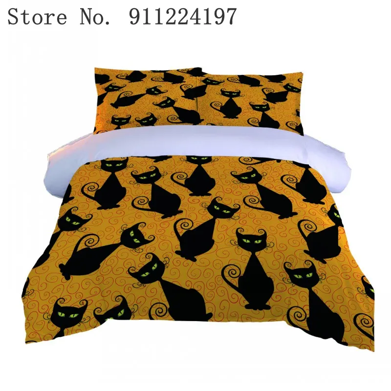 Комплект постельного белья с мультяшным черным котом пододеяльник одеяло