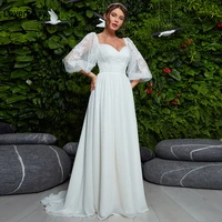 loverkissy boho lace puffy sleeve wedding dresses sweetheart chiffon lace up beach brida gowns for women a line pricness dress