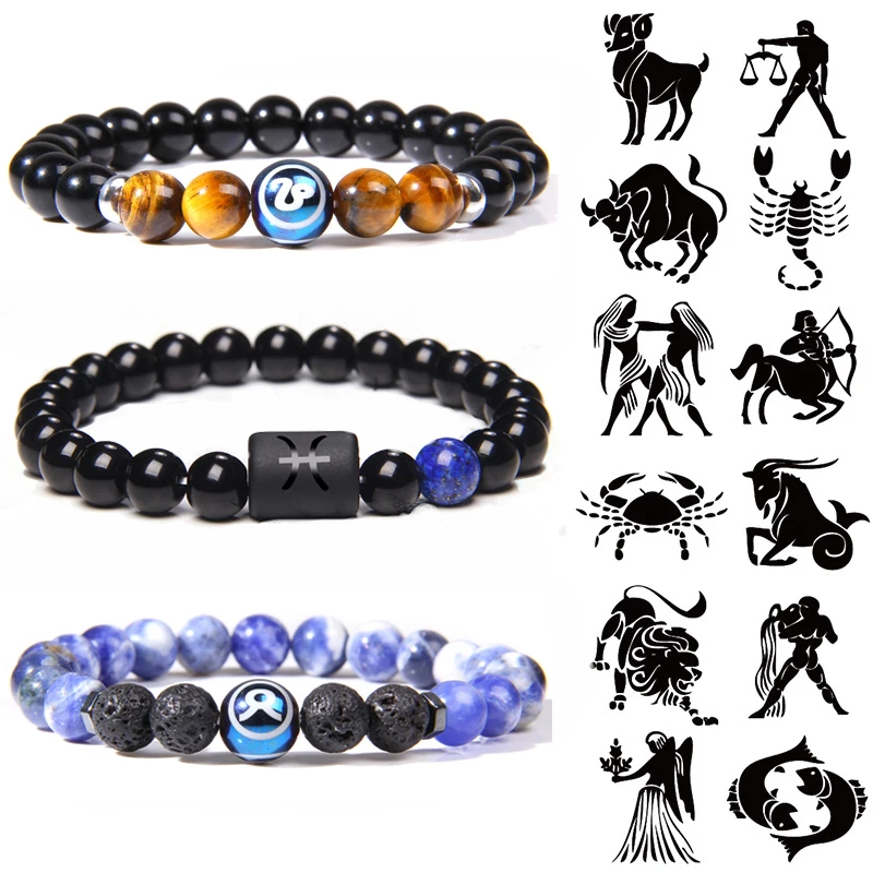 

12 Zodiac Charm Bracelet Constellation Signs Natural Stone Beads Bracelets For Women Men Couple Horoscope Fashion Birthday Gifts