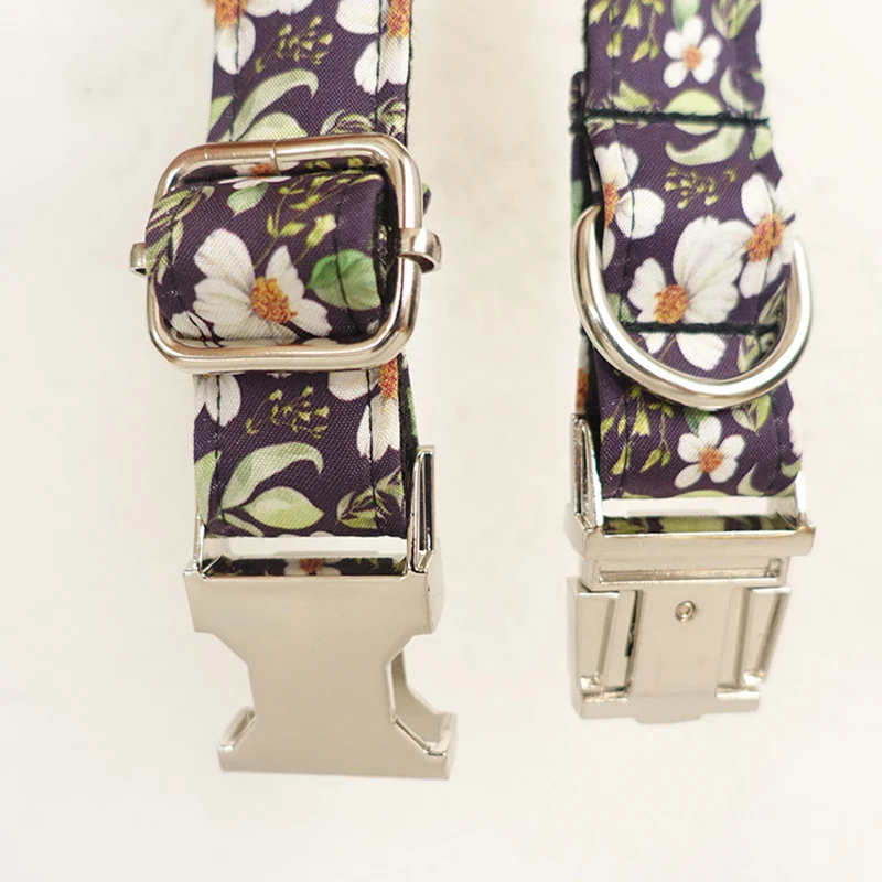 Dog Collar Personalized Engraving Nylon Bow Metal Buckle Floral Patterns Adjustable Fit Small Medium Large | Дом и сад