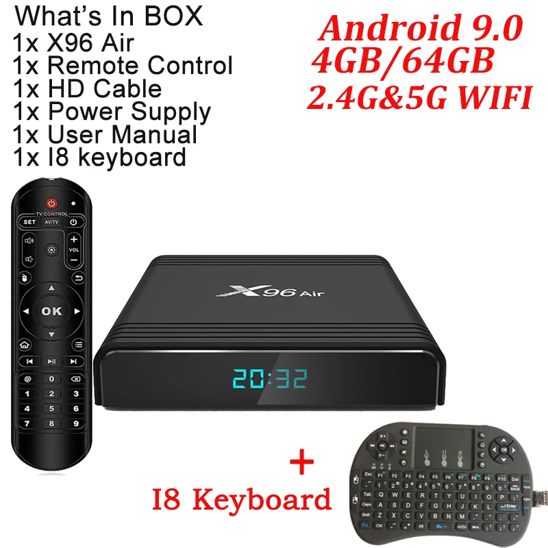 4G 64G With i8 A95X плюс ТВ Box Android 8,1 Amlogic S905 Y2 4 Гб DDR4 32 Гб Встроенная память 2,4 г/5G, Wi-Fi, USB3.0 BT4.2 Поддержка 4 K H.265 смарт-медиа-плеер андроид тв приставка - Цвет: 4G 64G With i8