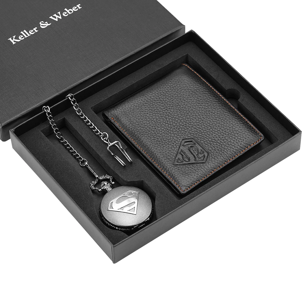 New Arrival Quartz Pocket Watch Wallet Set Charm Pendant Fob Watches Premium Leather Wallet Nice Gifts for Husband Dad Boyfriend